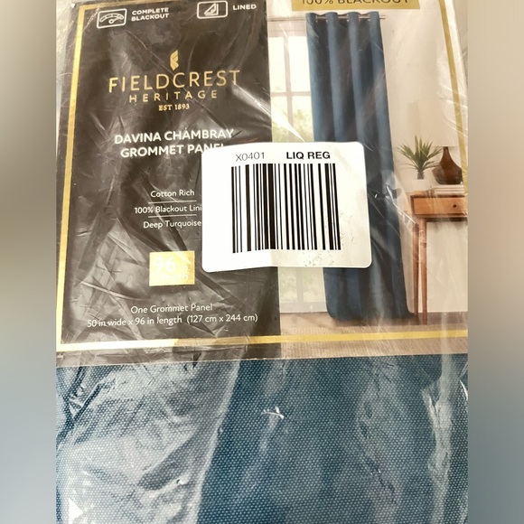 Fieldcrest Heritage Davina Solid 100% Blackout Grommet in deep turquoise 50x96” - Picture 3 of 4
